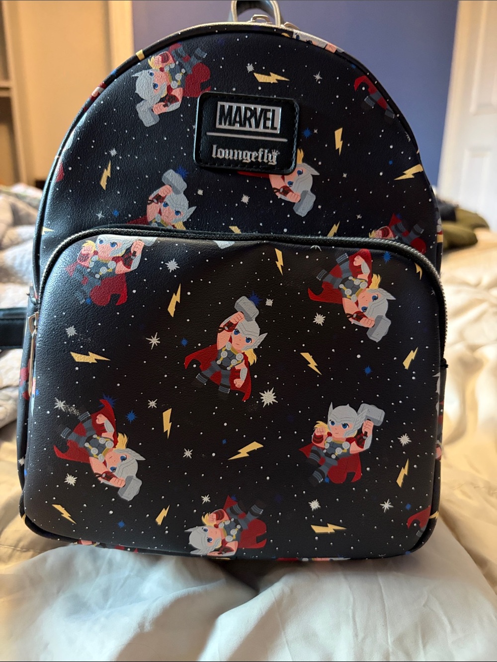 Loungefly Black Marvel Thor Pattern Mini Backpack